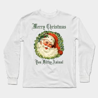 1980s Ugly Christmas Sweater Merry Christmas Vintage Santa Long Sleeve T-Shirt